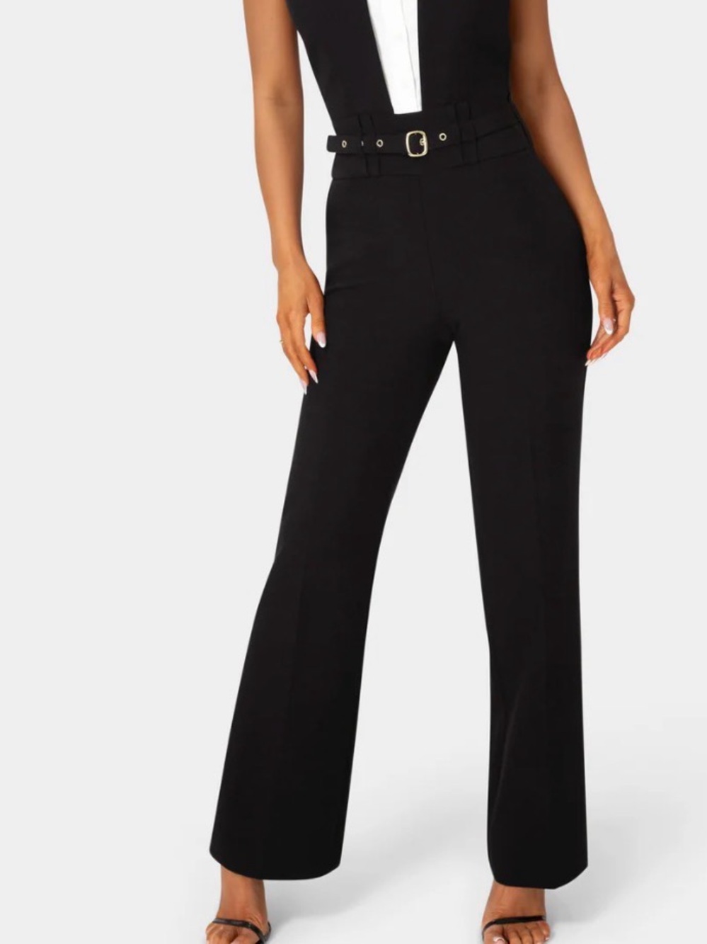 BEBE TAILORED TWO TONE STRAIGHT LEG JUMPSUIT